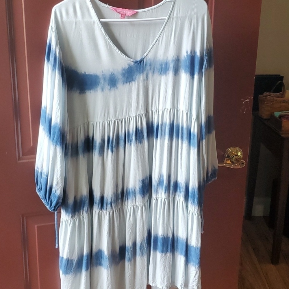 Simply Southern Blue Tie Dye  and White Dress Long Sleeve Med⁹